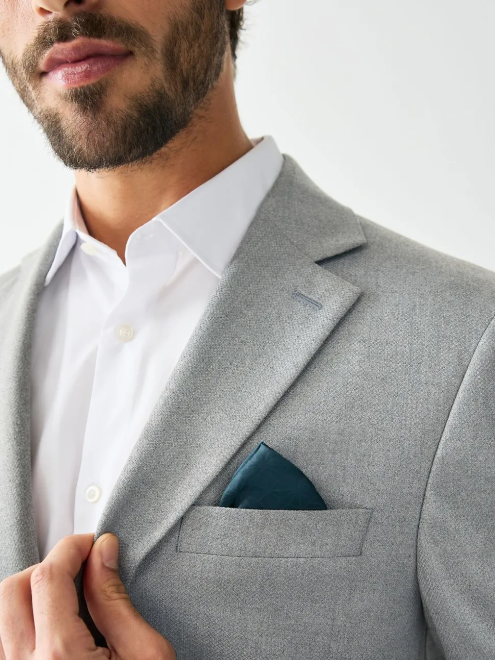Grey Tailored Fit Textured Suit Jacket