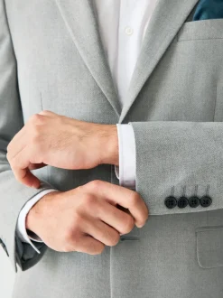Grey Tailored Fit Textured Suit Jacket