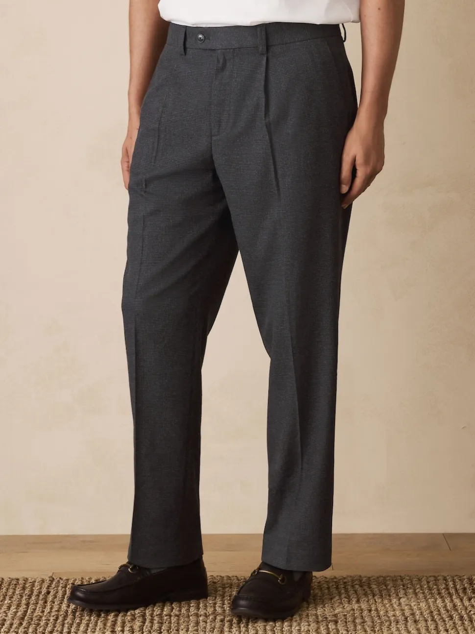 Grey Texture Straight Fit Smart Textured Trousers