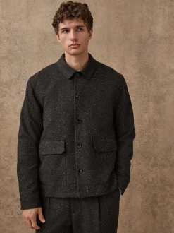 Grey Textured Herringbone Jacket With Wool