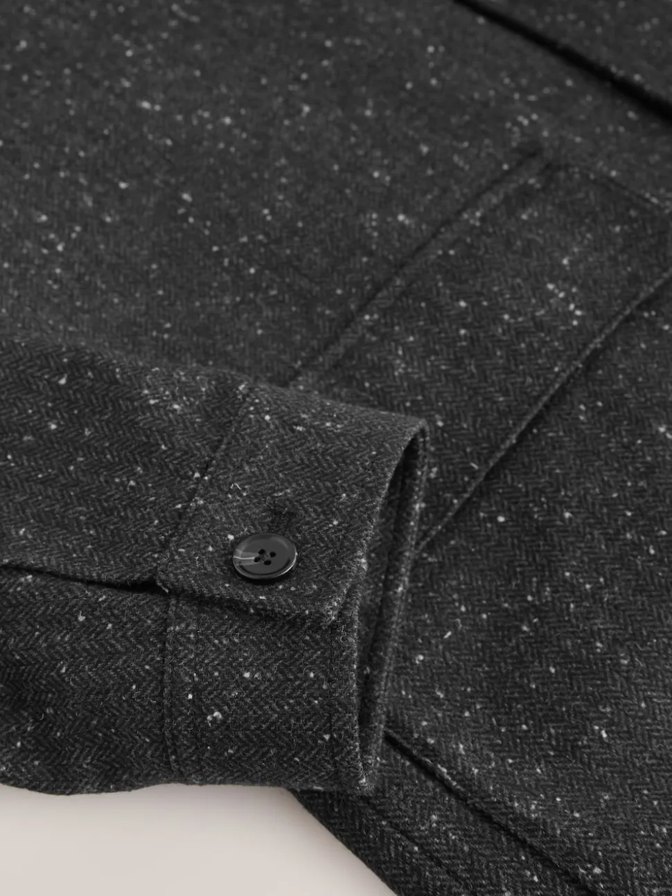 Grey Textured Herringbone Jacket With Wool