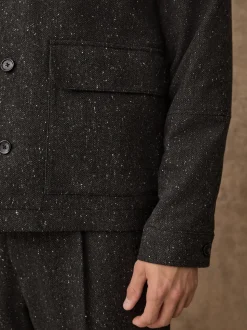 Grey Textured Herringbone Jacket With Wool