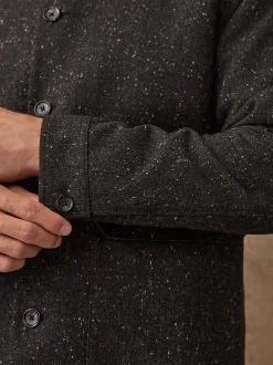 Grey Textured Herringbone Jacket With Wool