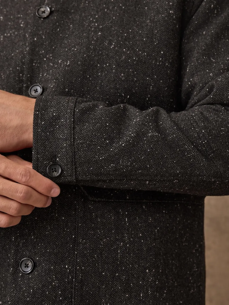 Grey Textured Herringbone Jacket With Wool