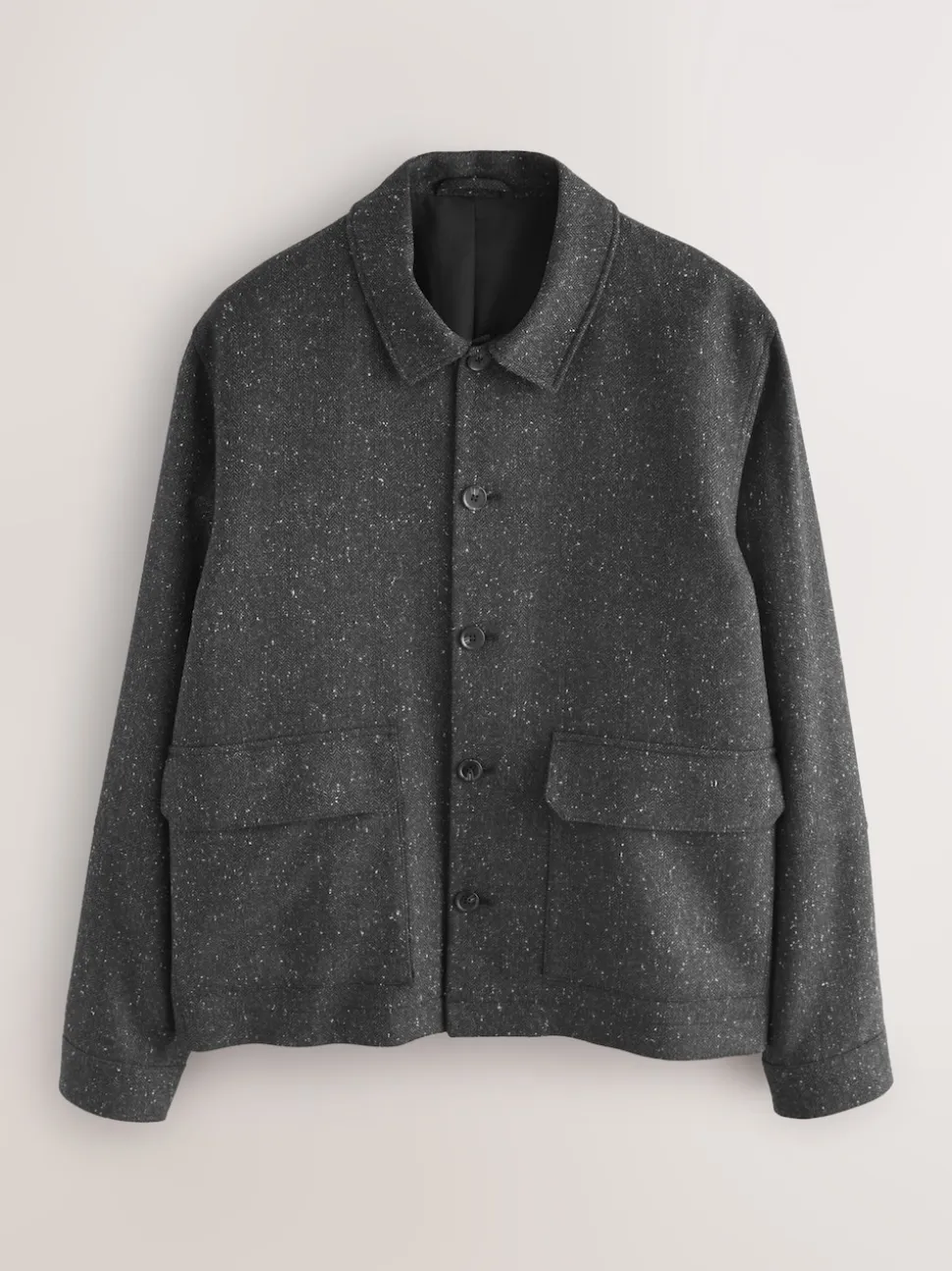 Grey Textured Herringbone Jacket With Wool