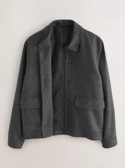 Grey Textured Herringbone Jacket With Wool