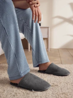Grey Textured Mule Slippers