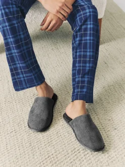 Grey Textured Mule Slippers