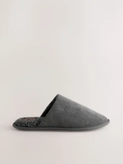 Grey Textured Mule Slippers