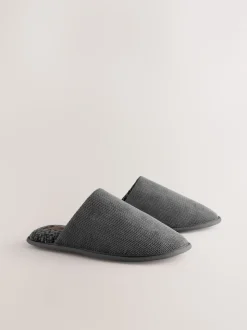 Grey Textured Mule Slippers