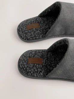 Grey Textured Mule Slippers