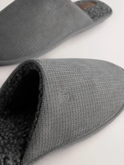 Grey Textured Mule Slippers