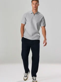 Grey Textured Smart Zip Neck Polo Shirt