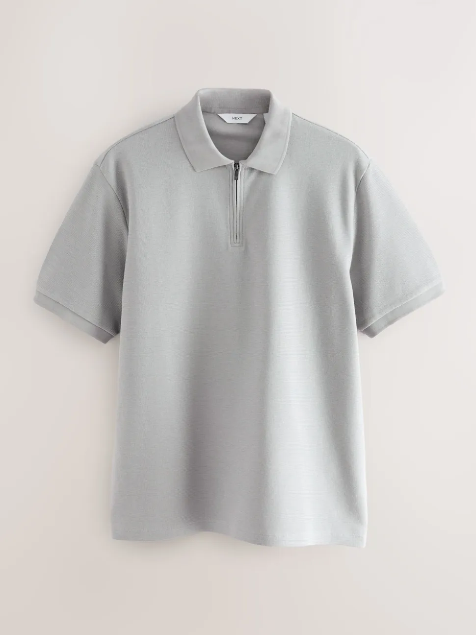 Grey Textured Smart Zip Neck Polo Shirt