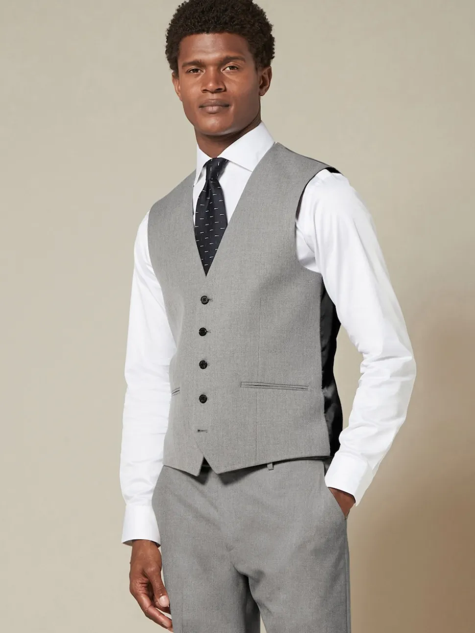 Grey Textured Suit Waistcoat