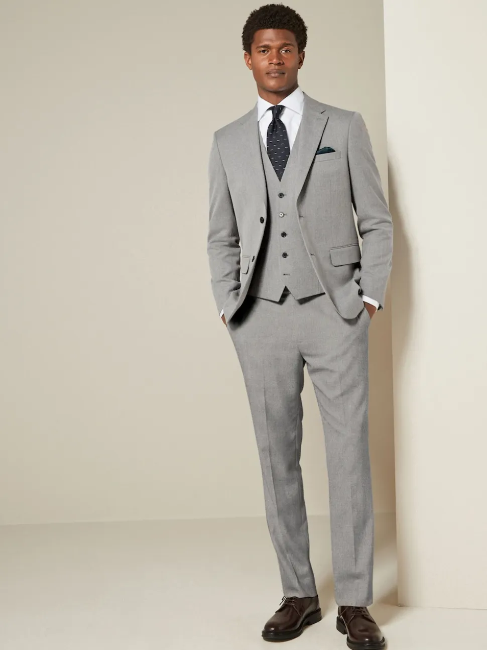 Grey Textured Suit Waistcoat