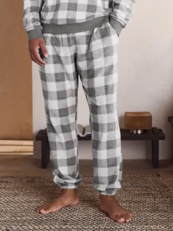 Grey Thermal Fleece Check Long Sleeve Cuffed Pjyamas Set