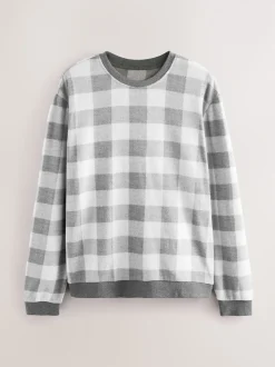 Grey Thermal Fleece Check Long Sleeve Cuffed Pjyamas Set