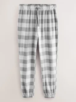 Grey Thermal Fleece Check Long Sleeve Cuffed Pjyamas Set