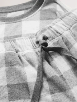Grey Thermal Fleece Check Long Sleeve Cuffed Pjyamas Set