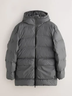 Grey ThermoGen Shower Resistant Rubbersied Puffer Coat