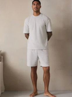 Grey Towelling Short Sleeve Pyjamas Set