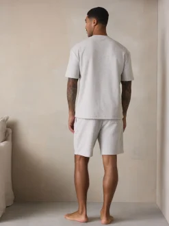 Grey Towelling Short Sleeve Pyjamas Set