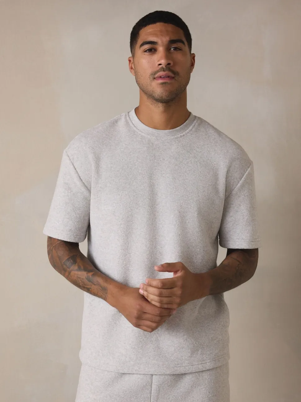 Grey Towelling Short Sleeve Pyjamas Set