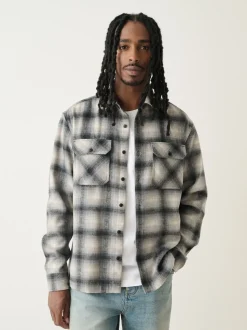 Grey Twin Pocket Long Sleeve Check Overshirt