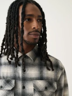 Grey Twin Pocket Long Sleeve Check Overshirt