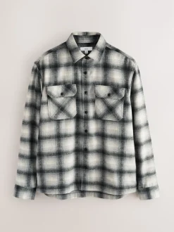 Grey Twin Pocket Long Sleeve Check Overshirt