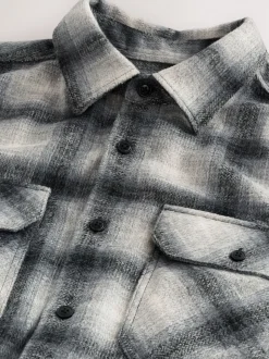 Grey Twin Pocket Long Sleeve Check Overshirt