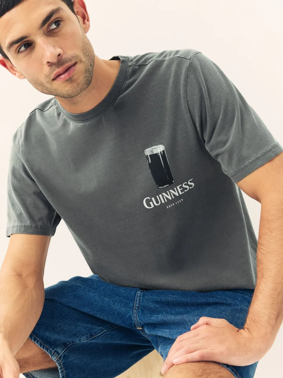 Grey Washed Relaxed Fit Guinness Licence T-Shirt
