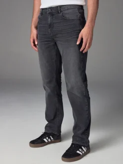 Grey Washed Straight Fit Straight Fit Essential Stretch Jeans