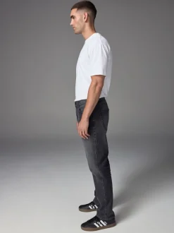 Grey Washed Straight Fit Straight Fit Essential Stretch Jeans
