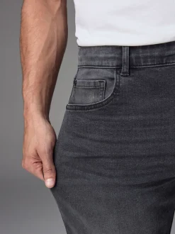 Grey Washed Straight Fit Straight Fit Essential Stretch Jeans