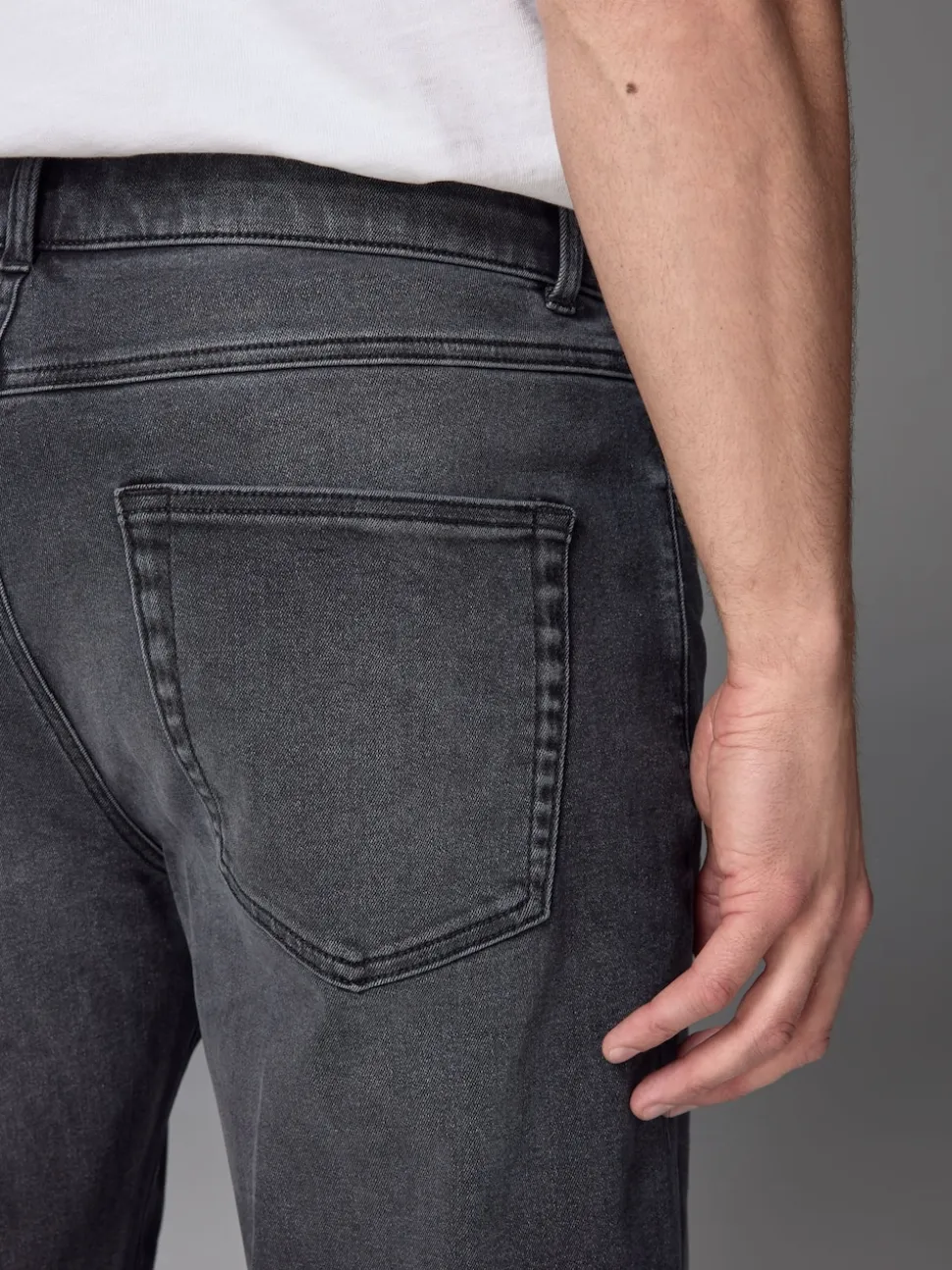 Grey Washed Straight Fit Straight Fit Essential Stretch Jeans