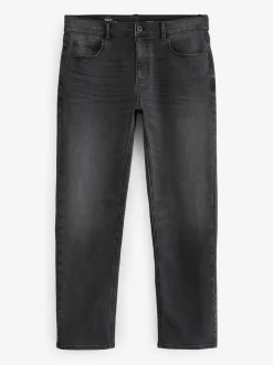 Grey Washed Straight Fit Straight Fit Essential Stretch Jeans