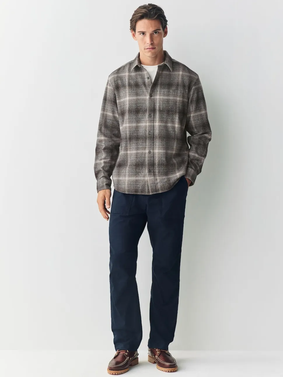 Grey Western Style Ombre Check Long Sleeve Shirt