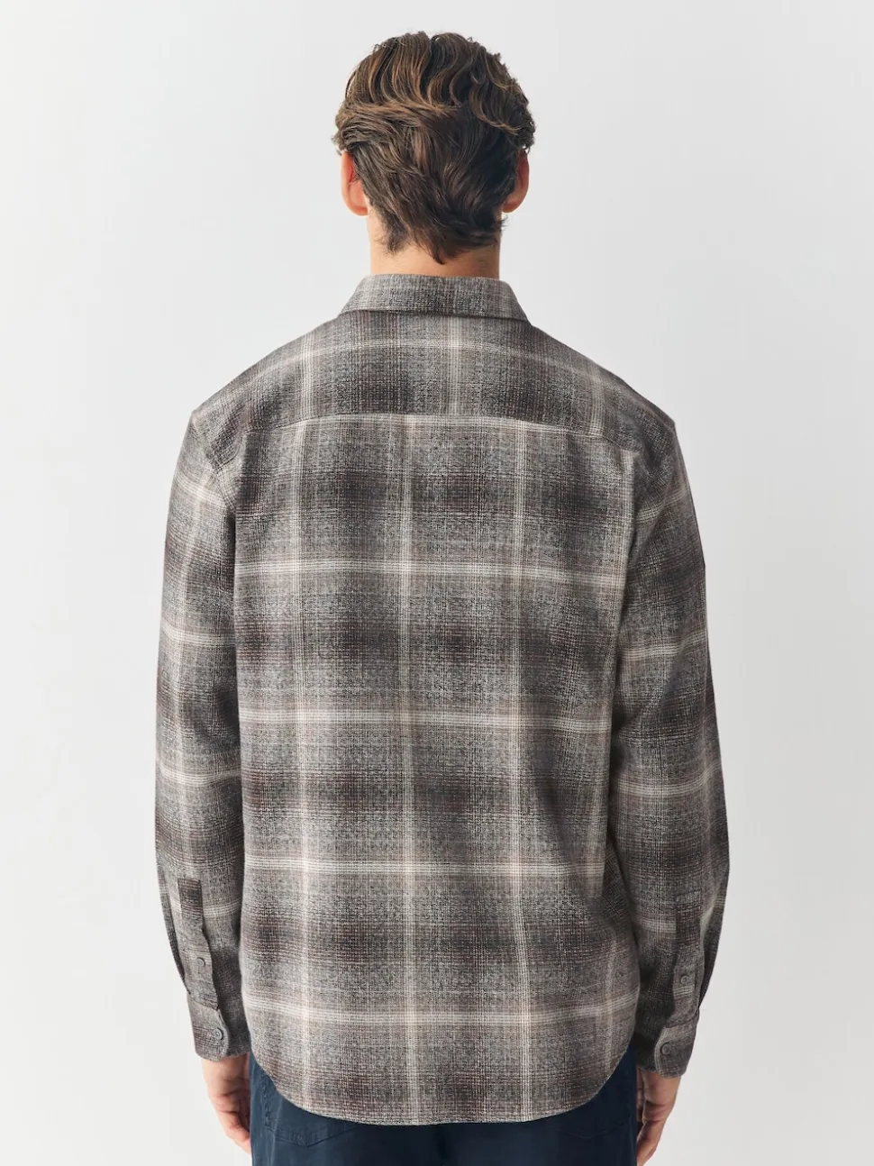 Grey Western Style Ombre Check Long Sleeve Shirt
