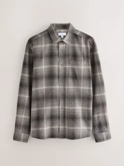 Grey Western Style Ombre Check Long Sleeve Shirt