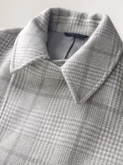 Grey Wool Blend Soft Touch Check Pea Coat