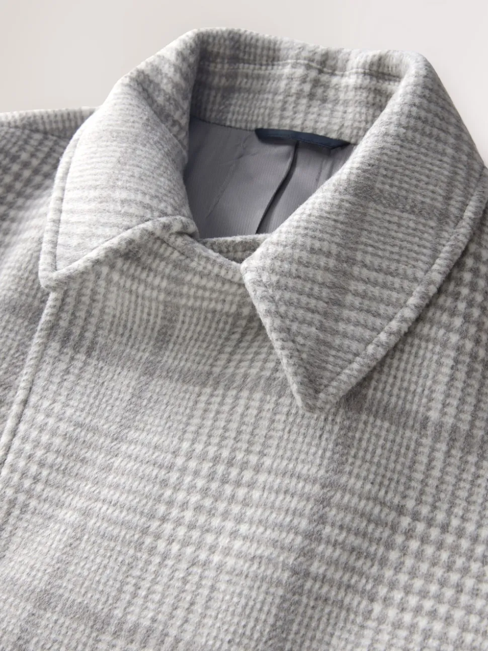 Grey Wool Blend Soft Touch Check Pea Coat