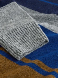 Grey/Blue Regular Fit Cosy Stripe Crew Jumper with Wool