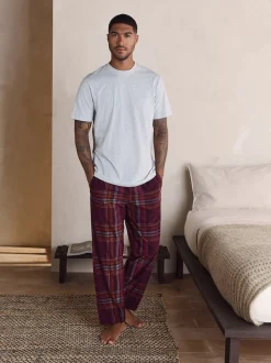 Grey/Burgundy Red Check Motionflex Cosy Short Sleeve Pyjamas Set
