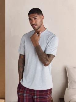 Grey/Burgundy Red Check Motionflex Cosy Short Sleeve Pyjamas Set