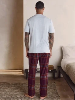 Grey/Burgundy Red Check Motionflex Cosy Short Sleeve Pyjamas Set