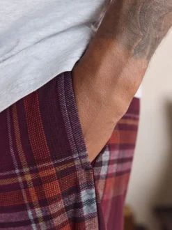 Grey/Burgundy Red Check Motionflex Cosy Short Sleeve Pyjamas Set