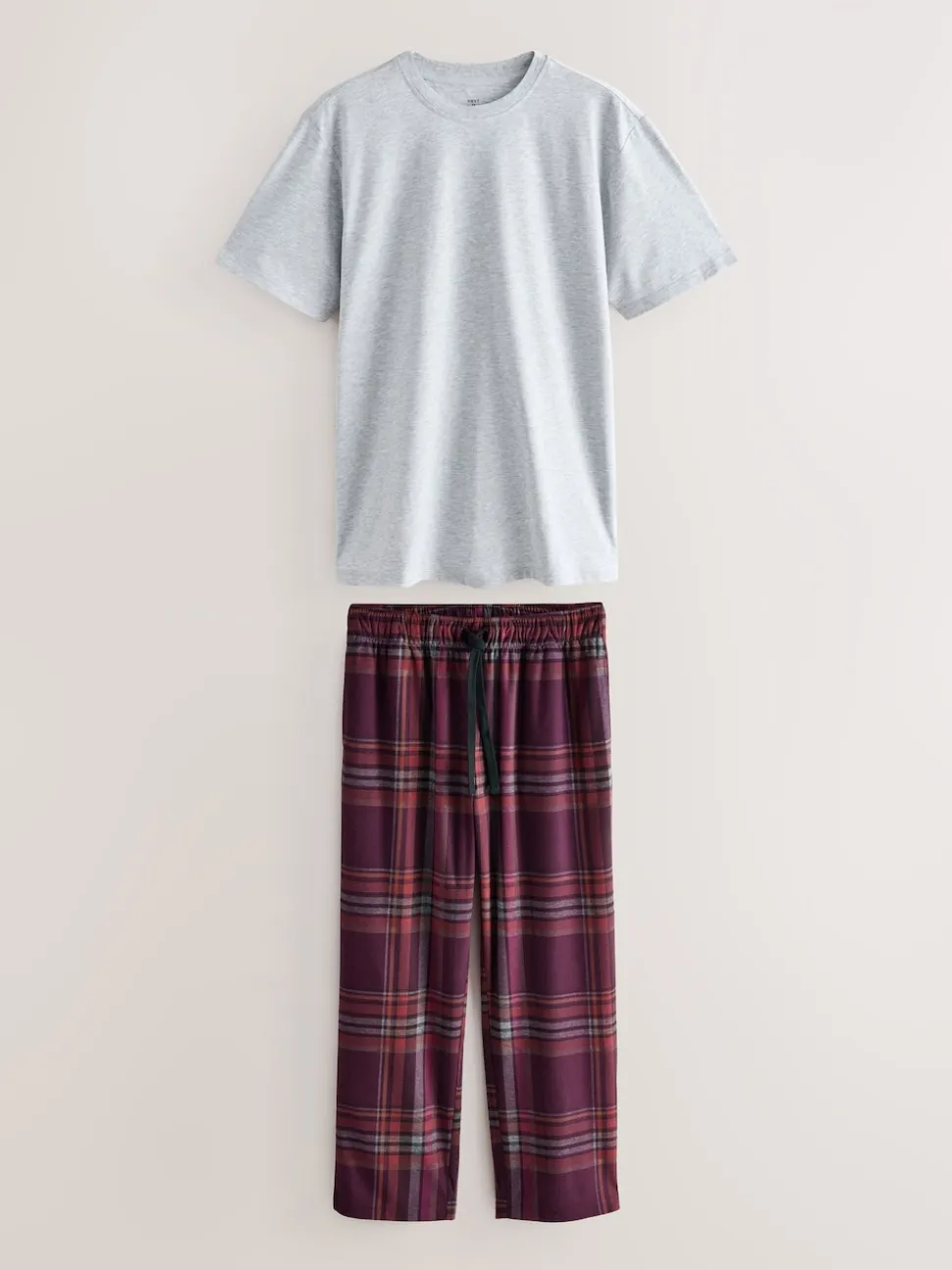 Grey/Burgundy Red Check Motionflex Cosy Short Sleeve Pyjamas Set