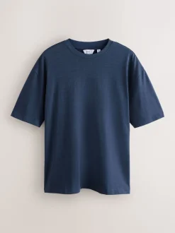 Grey/Light Blue/Navy Blue Marls Relaxed Fit Heavyweight T-Shirts 3 Pack